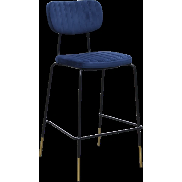 Durafurn Tiramisu Barstool - Black Frame with Brass Tip / Denim Velvet