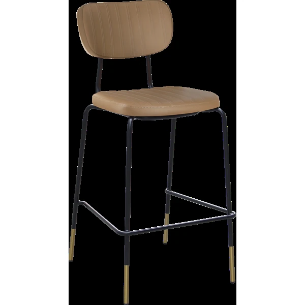 Durafurn Tiramisu Barstool - Black Frame with Brass Tip / Taupe Vinyl
