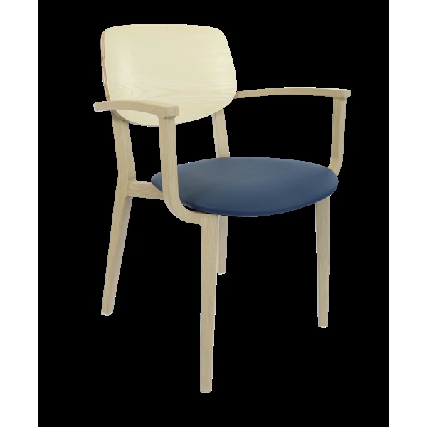 Durafurn Atlanta Armchair - large Ply Backrest - Oak Frame/Navy Vinyl Seat & Ply Backrest