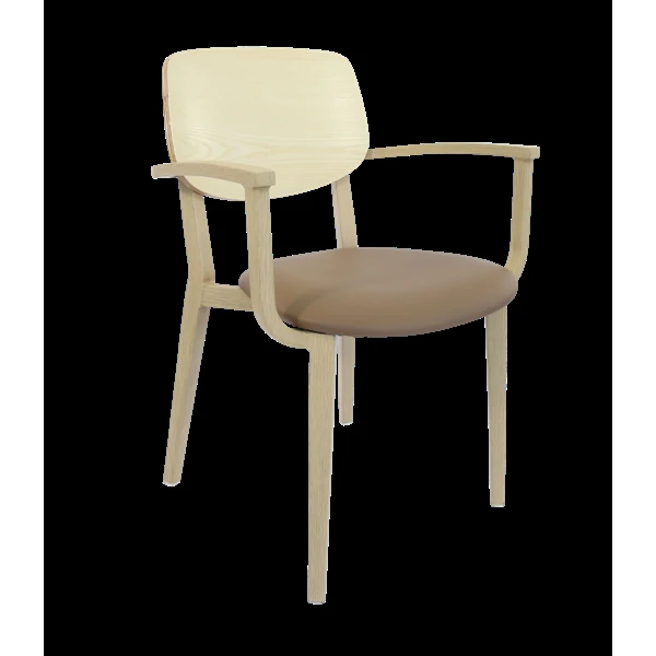 Durafurn Atlanta Armchair - large Ply Backrest - Oak Frame/Taupe Vinyl Seat & Ply Backrest