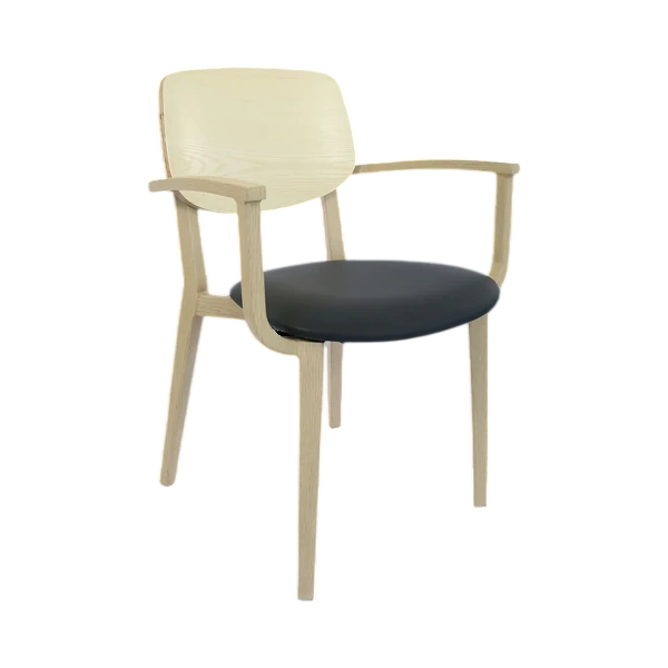 Durafurn Atlanta Armchair - large Ply Backrest - Oak Frame/Black Vinyl Seat & Ply Backrest