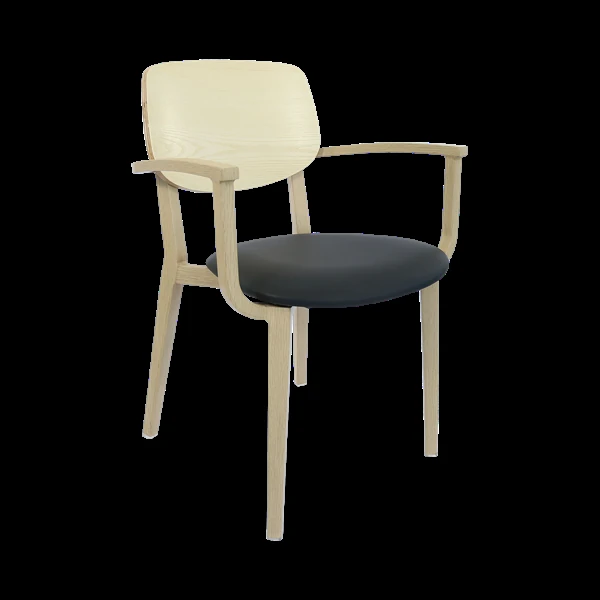 Durafurn Atlanta Armchair - large Ply Backrest - Oak Frame/Black Vinyl Seat & Ply Backrest