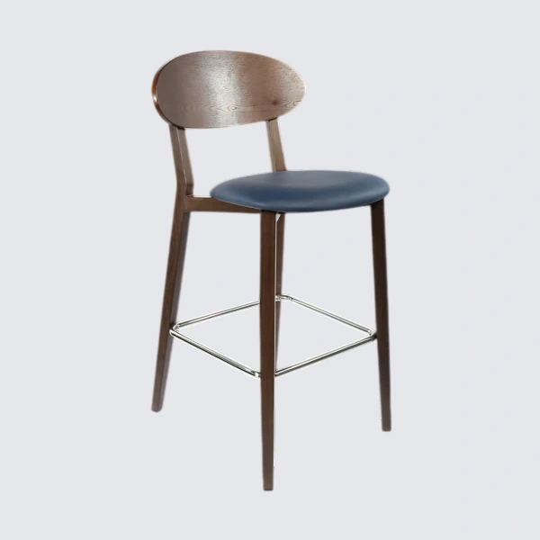 Durafurn Atlanta Barstool - Narrow Ply Backrest - Wenge Frame/Navy Vinyl Seat & Ply Backrest