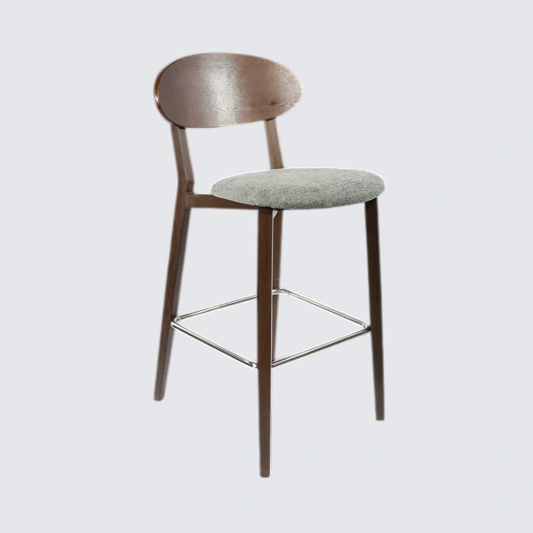 Durafurn Atlanta Barstool - Narrow Ply Backrest - Wenge Frame/ Grey Fabric Seat & Ply Backrest