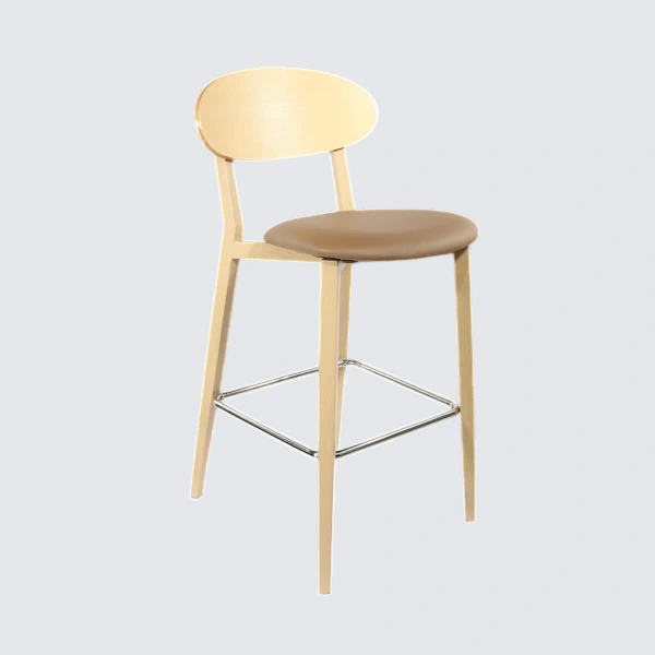 Durafurn Atlanta Barstool - Narrow Ply Backrest - Oak Frame/Taupe Vinyl Seat & Ply Backrest