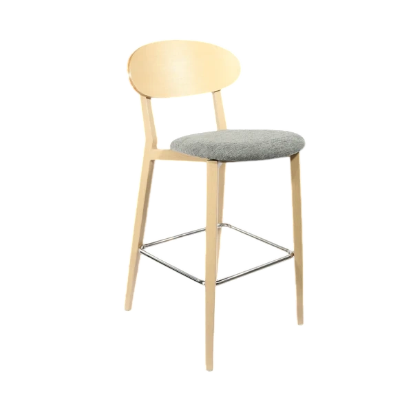 Durafurn Atlanta Barstool - Narrow Ply Backrest - Oak Frame/ Grey Fabric Seat & Ply Backrest
