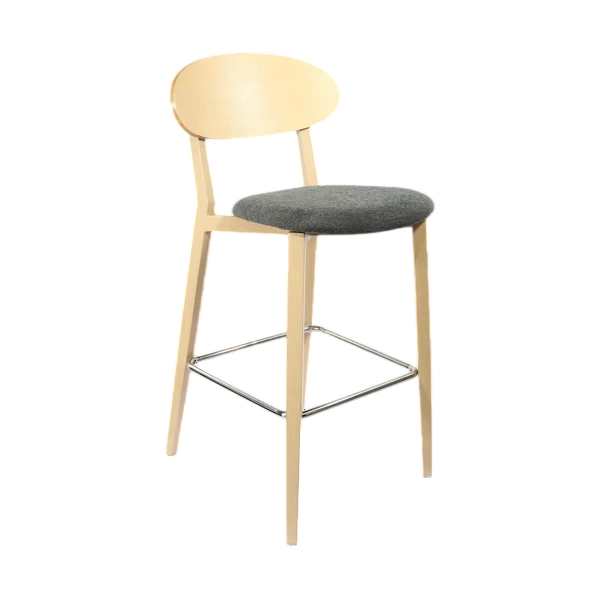 Durafurn Atlanta Barstool - Narrow Ply Backrest - Oak Frame/Dark Grey Fabric Seat & Ply Backrest