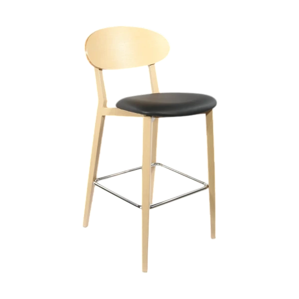 Durafurn Atlanta Barstool - Narrow Ply Backrest - Oak Frame/Black Vinyl Seat & Ply Backrest