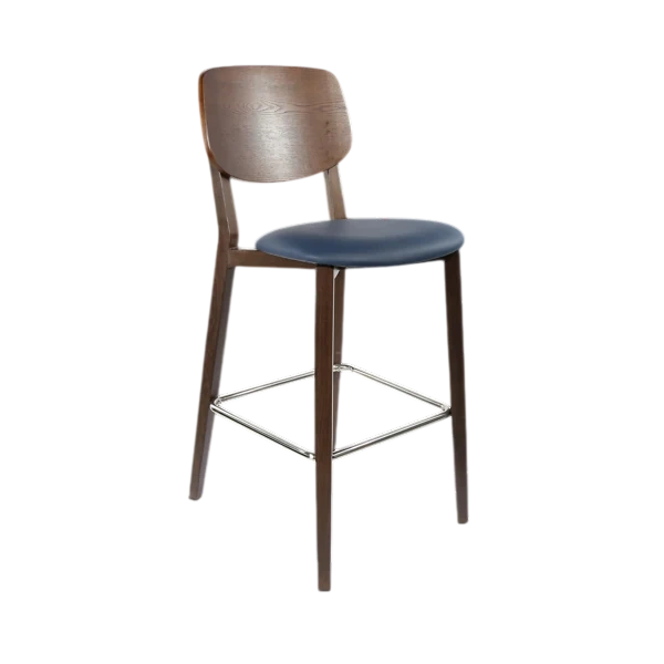 Durafurn Atlanta Barstool - large Ply Backrest - Wenge Frame/Navy Vinyl Seat & Ply Backrest