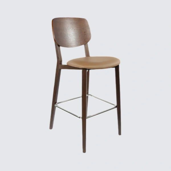 Durafurn Atlanta Barstool - large Ply Backrest - Wenge Frame/Taupe Vinyl Seat & Ply Backrest
