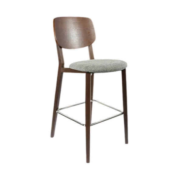 Durafurn Atlanta Barstool - large Ply Backrest - Wenge Frame/ Grey Fabric Seat & Ply Backrest
