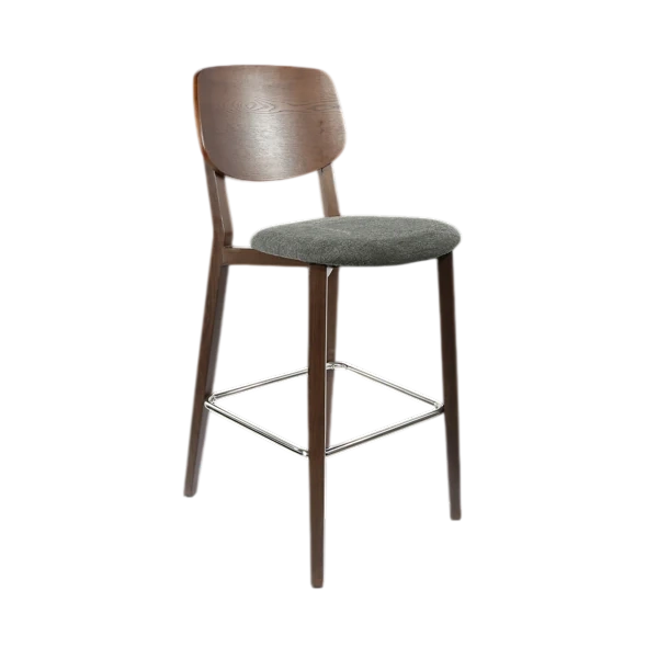 Durafurn Atlanta Barstool - large Ply Backrest - Wenge Frame/Dark Grey Fabric Seat & Ply Backrest