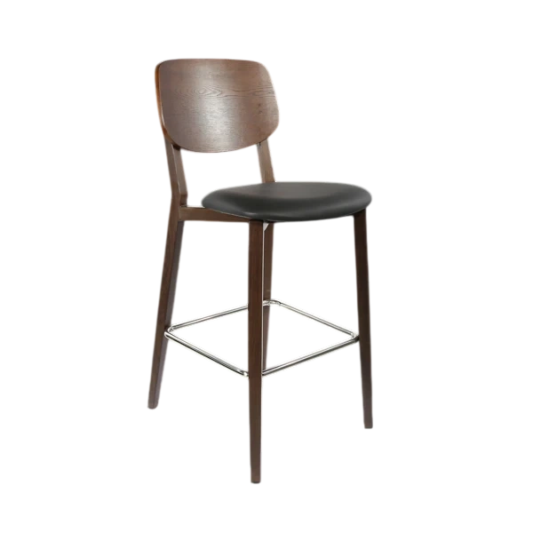 Durafurn Atlanta Barstool - large Ply Backrest - Wenge Frame/Black Vinyl Seat & Ply Backrest