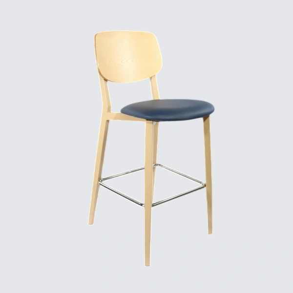 Durafurn Atlanta Barstool - large Ply Backrest - Oak Frame/Navy Vinyl Seat & Ply Backrest