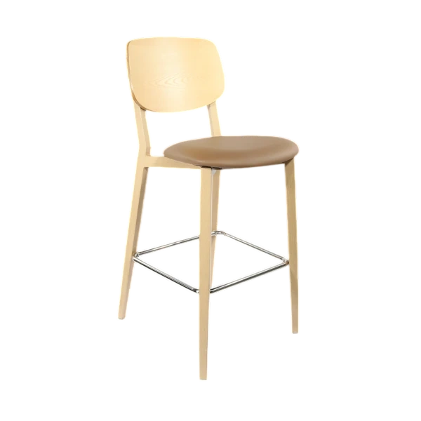 Durafurn Atlanta Barstool - large Ply Backrest - Oak Frame/Taupe Vinyl Seat & Ply Backrest