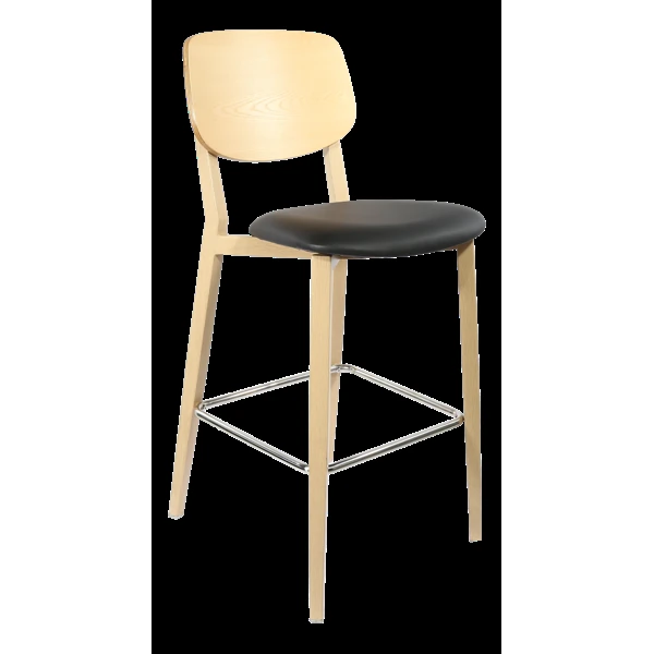 Durafurn Atlanta Barstool - large Ply Backrest - Oak Frame/Black Vinyl Seat & Ply Backrest