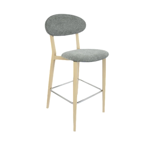 Durafurn Atlanta Barstool - Narrow Backrest - Oak Frame/ Grey Fabric Seat & Backrest
