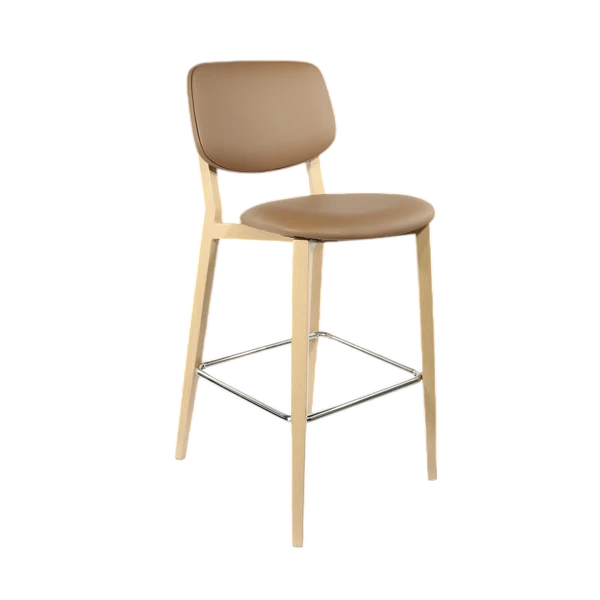 Durafurn Atlanta Barstool - large Backrest - Oak Frame/Taupe Vinyl Seat & Backrest