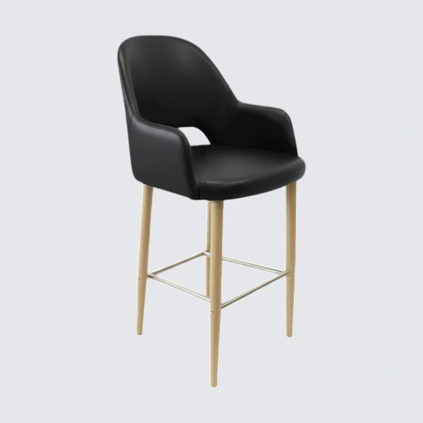 Durafurn Bourbon 750mm Barstool - Black Vinyl with Oak Round Legs