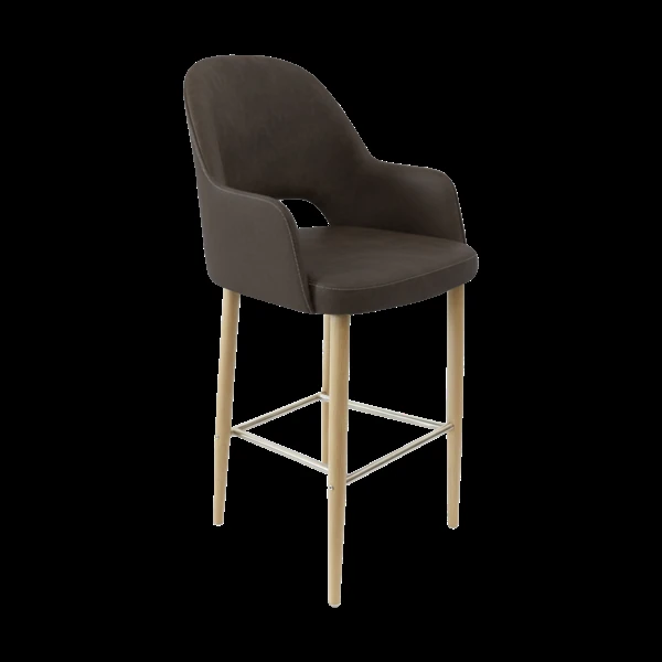 Durafurn Bourbon 750mm Barstool - Charcoal Fabric with Oak Round Legs