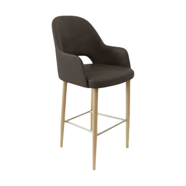 Durafurn Bourbon 750mm Barstool - Charcoal Fabric with Oak Round Legs