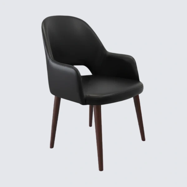 Durafurn Bourbon Armchair - Black Vinyl with Wenge Round Legs