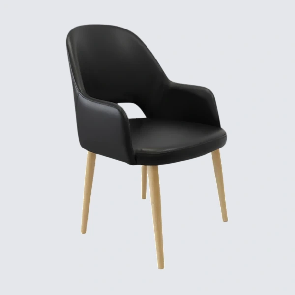 Durafurn Bourbon Armchair - Black Vinyl with Oak Round Legs