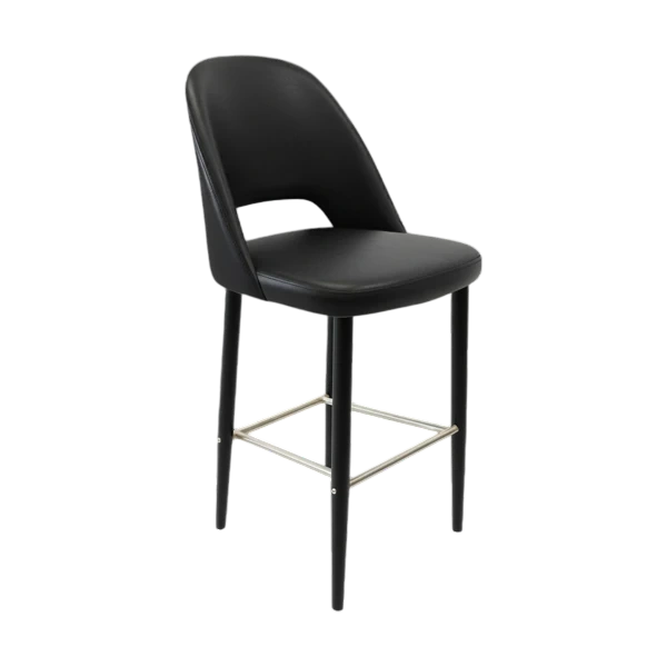 Durafurn Crescent 750mm Barstool - Black Vinyl with Black Round Legs
