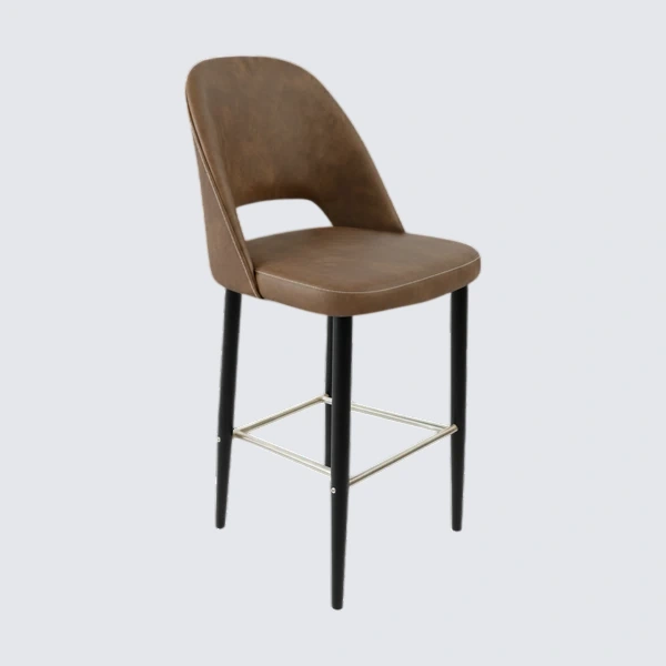 Durafurn Crescent 750mm Barstool - Mocha Fabric with Black Round Legs