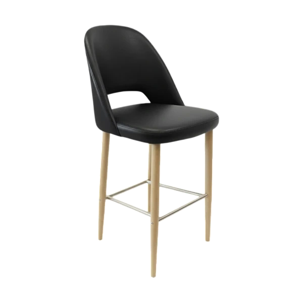 Durafurn Crescent 750mm Barstool - Black Vinyl with Oak Round Legs