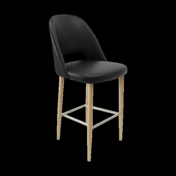 Durafurn Crescent 750mm Barstool - Black Vinyl with Oak Round Legs