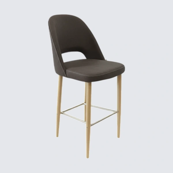Durafurn Crescent 750mm Barstool - Charcoal Fabric with Oak Round Legs
