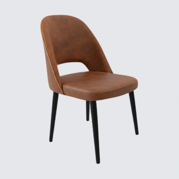 Durafurn Crescent Chair - Tan Fabric with Black Round Legs