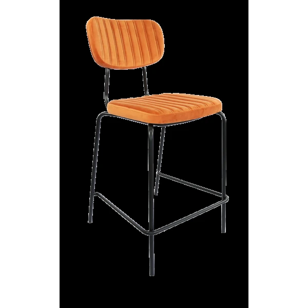 Durafurn Tiramisu 650mm Barstool - Black Frame with Burnt Orange Velvet Seat & Back Rest