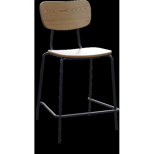 Durafurn Tiramisu 650mm Barstool - Black Frame with Oak Ply Seat & Back Rest