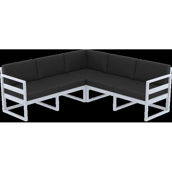 Siesta Mykonos Lounge Corner - Silver Grey with Black Cushions
