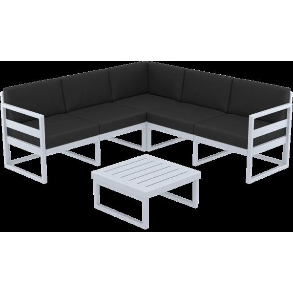 Siesta Mykonos Lounge Corner Set - Silver Grey with Black Cushions