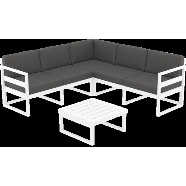 Siesta Mykonos Lounge Corner Set - White with Dark Grey Cushions