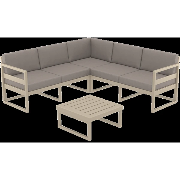 Siesta Mykonos Lounge Corner Set - Taupe with Brown Cushions