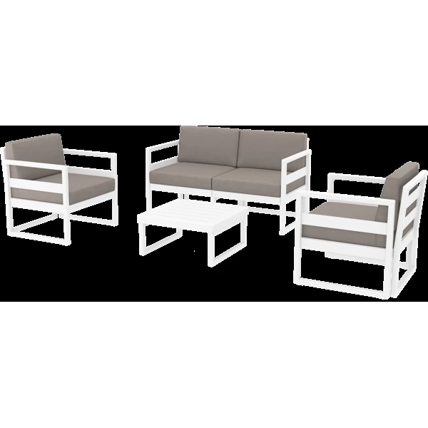 Siesta Mykonos Lounge Set - White with Brown Cushions