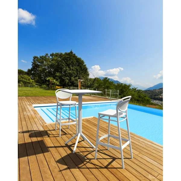 Siesta Sky Folding Bar Table 60/Marcel Bar Stool 75cm (Dry Bar Height) 2 Seat Package - White