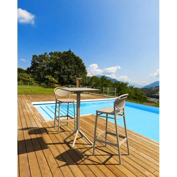Siesta Sky Folding Bar Table 60/Marcel Bar Stool 75cm (Dry Bar Height) 2 Seat Package - Taupe