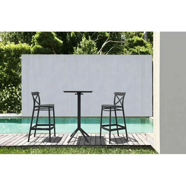 Siesta Sky Folding Bar Table 60/Cross Bar Stool 75cm (Dry Bar Height) 2 Seat Package - Black