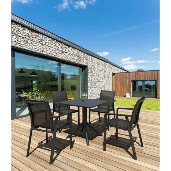 Siesta Sky Table 80/Pacific Arm Chair 4 Seat Package - Black