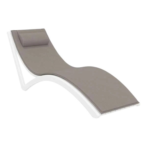 Siesta Slim Sun Lounger - White with Light Brown Cushion and Pillow