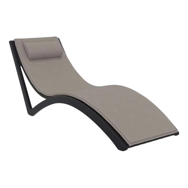 Siesta Slim Sun Lounger - Black with Light Brown Cushion and Pillow