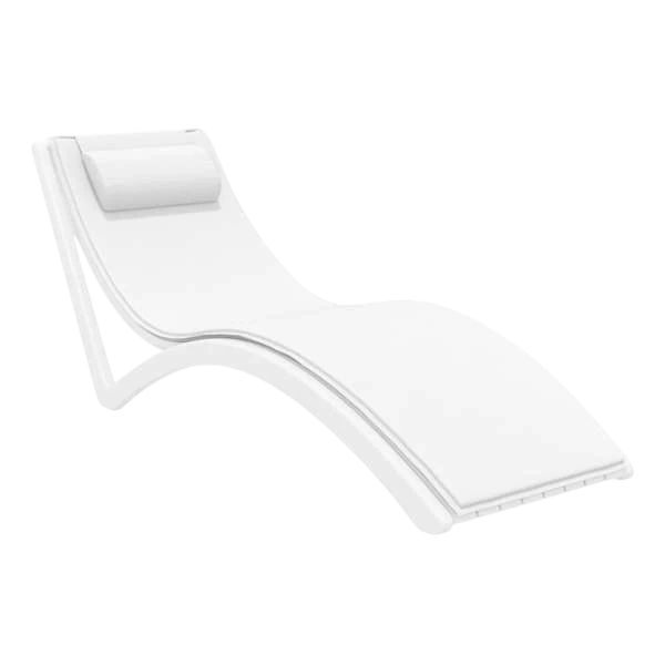Siesta Slim Sun Lounger - White with White Cushion and Pillow