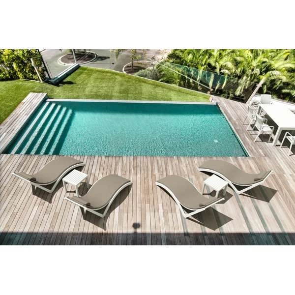 Siesta Slim Sun Lounger/Ocean Side Table 6pc Package - Black/ with Black cushions