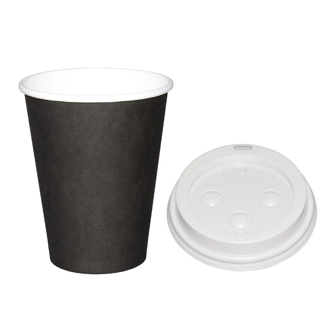 Fiesta Recyclable SA435 Fiesta Hot Cups Single Wall Black with White Lid - 225ml (Box 1000) product image