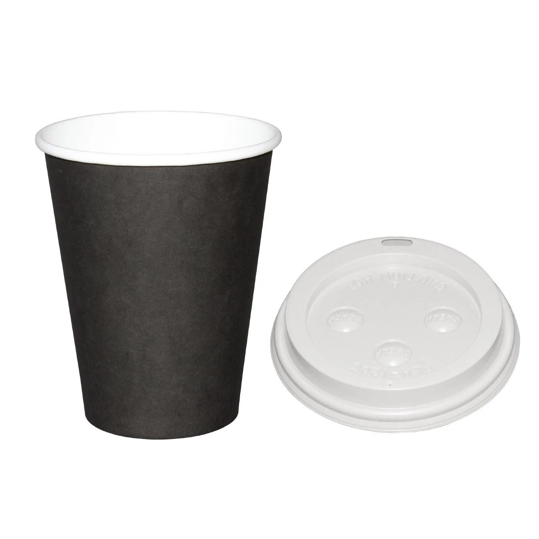 Fiesta Recyclable SA436 Fiesta Hot Cups Single Wall Black with White Lid - 340ml (Box 1000) product image